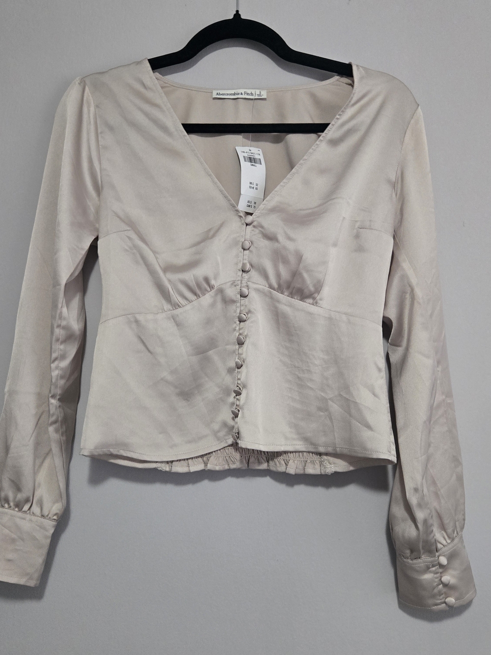 Abercrombie & Fitch Cream Button-Front V-Neck Long-Sleeve Top